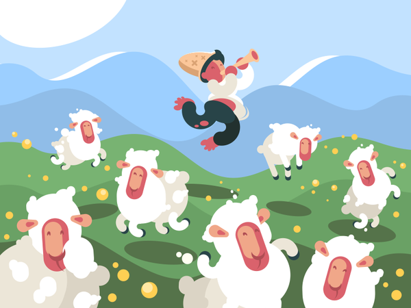 Shepherd character meadow flock animal sheep shepherd herd illustratio.png