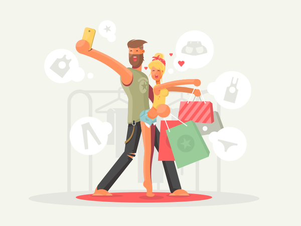 Shopaholics bags woman man adult girl boy chopping character illustrat.png