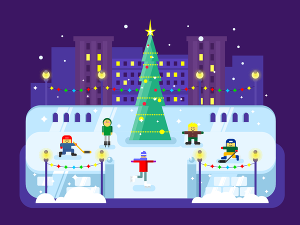 Skating rink Christmas tree new year winter holiday city rink skating.png