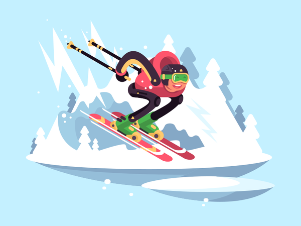 Skiing mountains winter character skiing man illustration vector flat.png