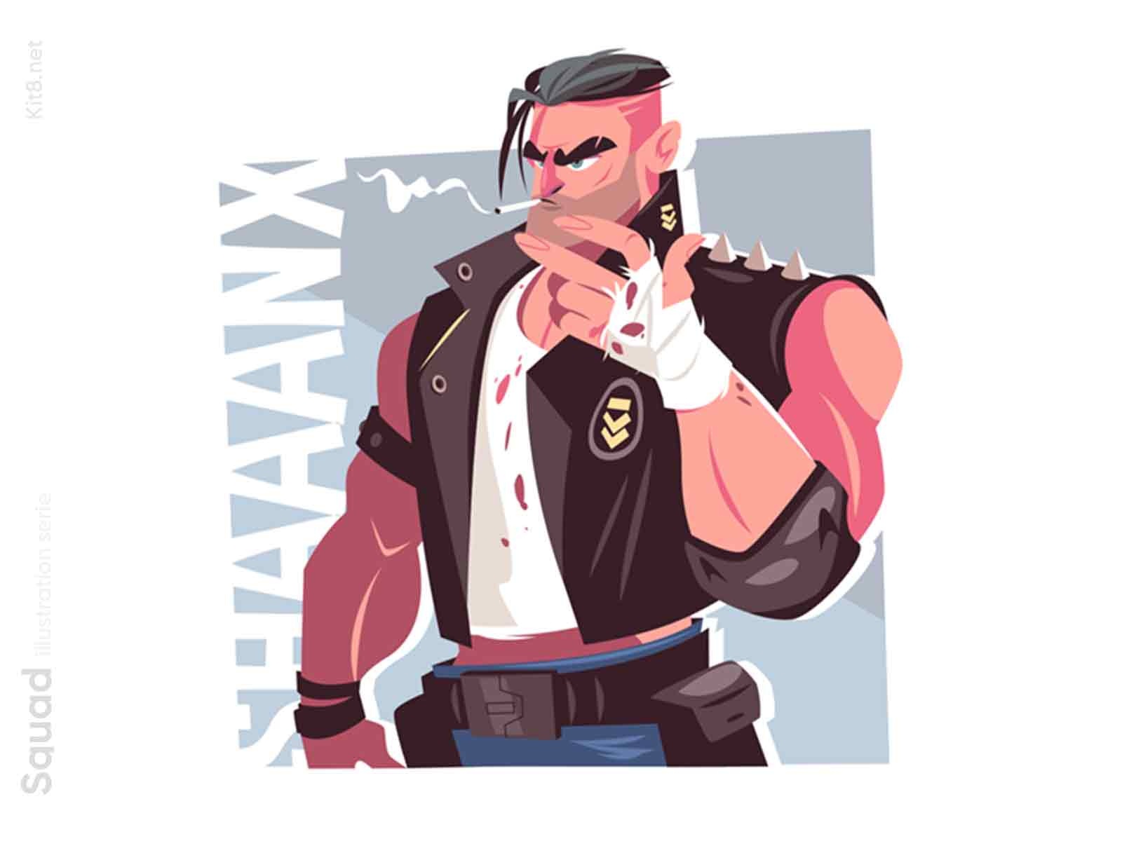 Smoking guy illustration mercenary agressive strong cigarette blood fi.jpg