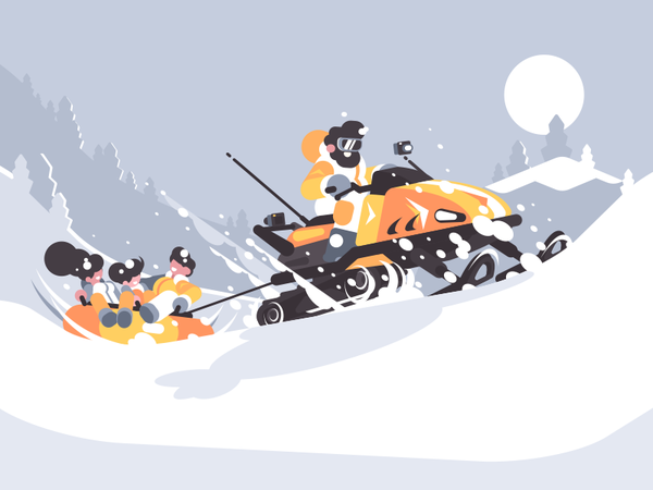 Snowmobile ride people man mountains children character drive ride sno.png