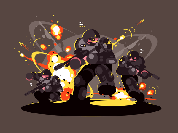 Soldiers landing explosion helmet man character soldier future war ill.png