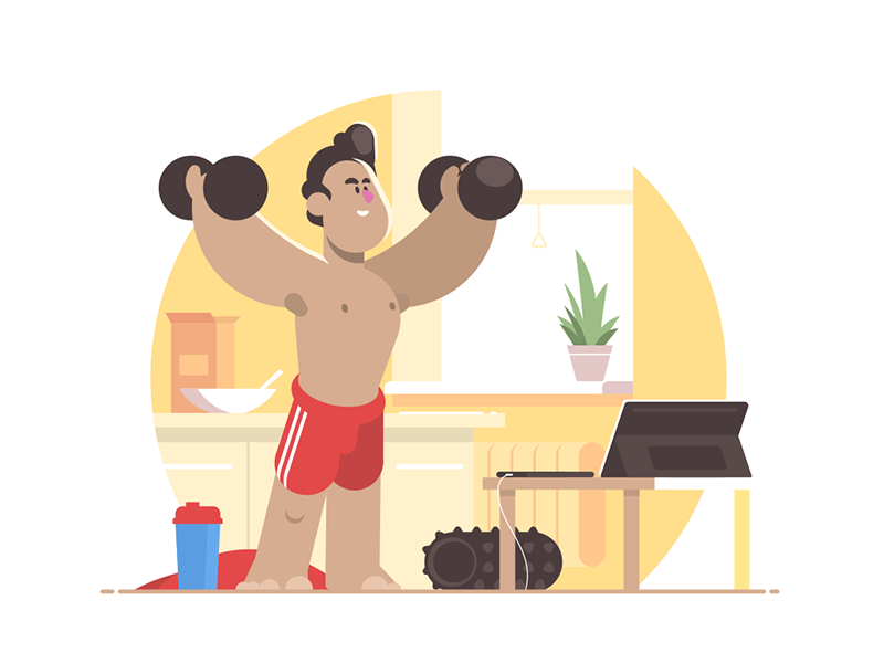 Sports workout at home kit8 flat vector illustration character man smi.png