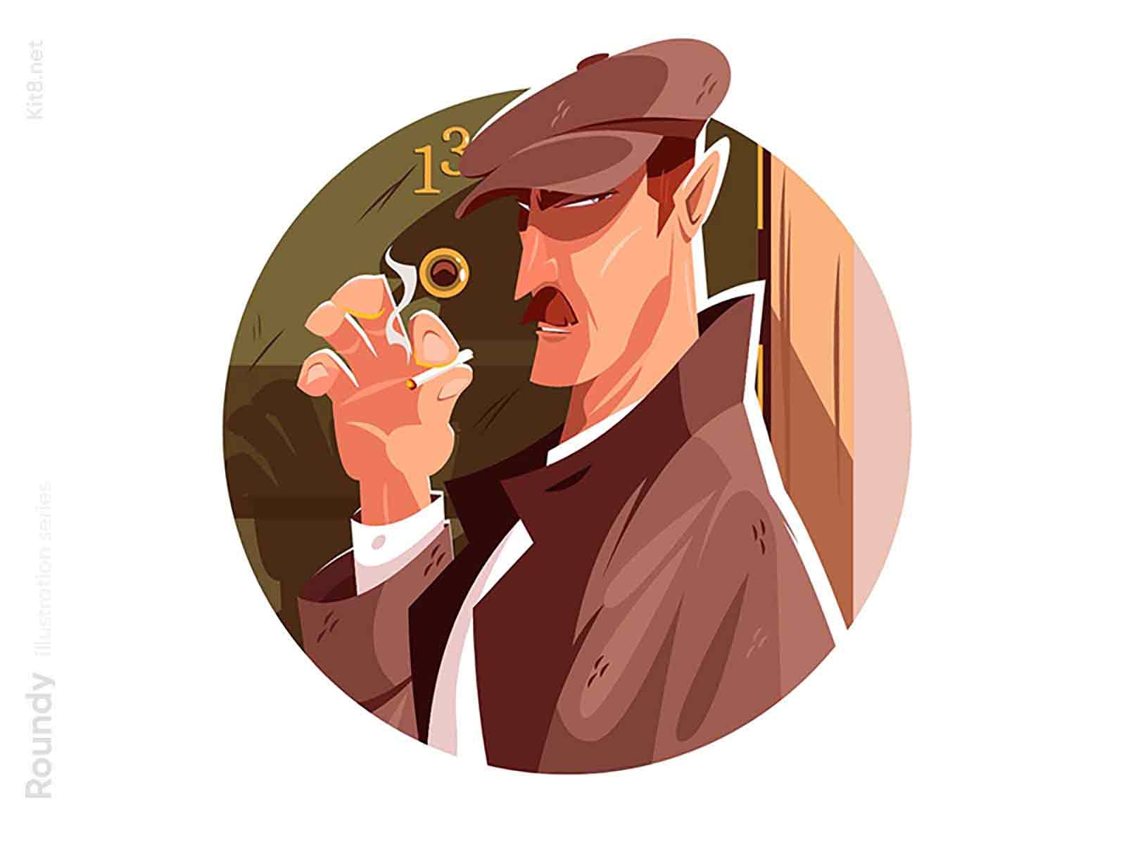 Spy character illustration investigation spyman man character flat vec.jpg