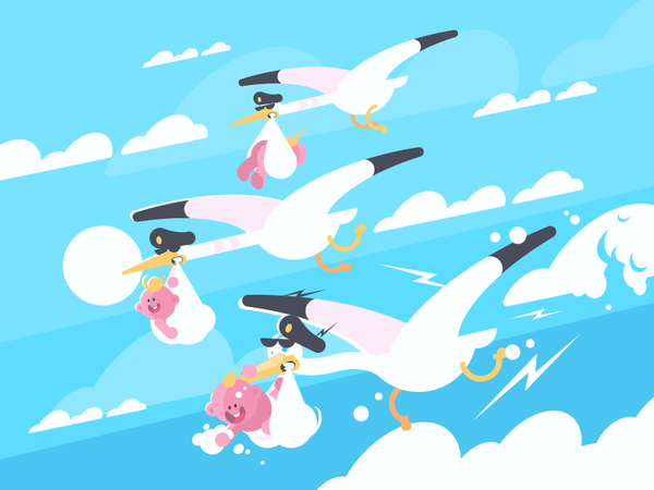 Stork And Child fly carrying newborn beak stork birth bird baby illust.png