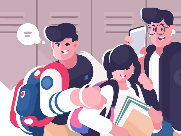 Students with books and backpacks character girl boy college backpack.png