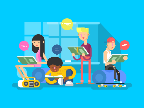 Students kit8 school learn book guy boy girl illustration vector flat.png
