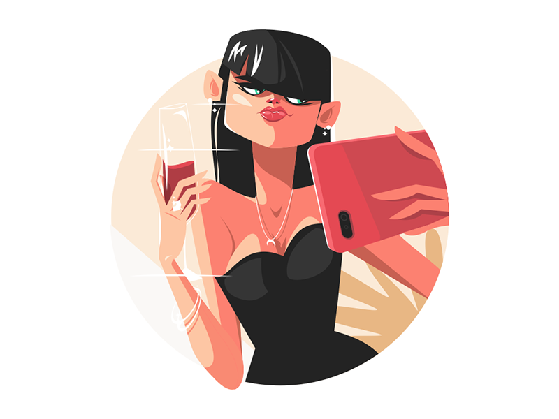 Stylish girl taking selfie kit8 flat vector illustration character sel.png