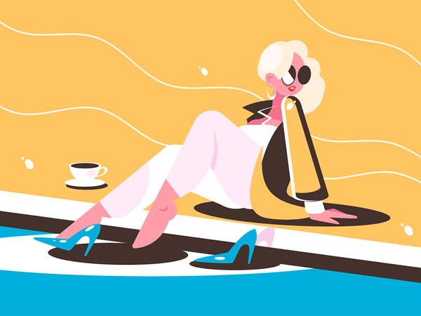 Stylish young girl character coffee cup sitting girl young stylish kit.png