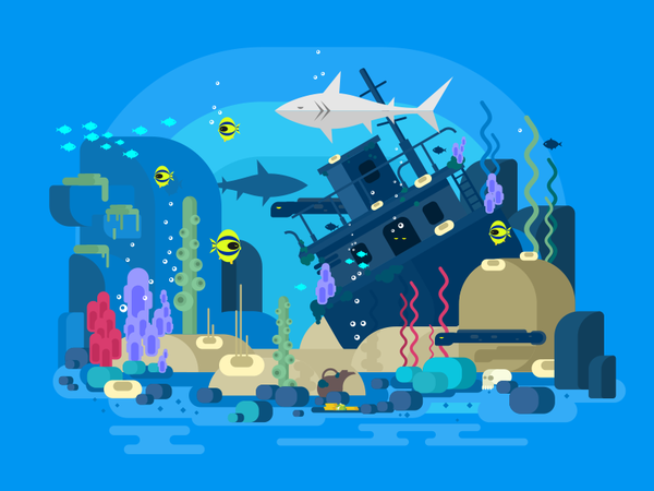 Sunken ship under water fish water ship sunken illustration vector fla.png