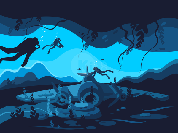Sunken plane diving aircraft ocean sunken plane illustration vector fl.png