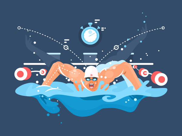 Swimmer front butterfly sport swim man illustration vector flat kit8.png