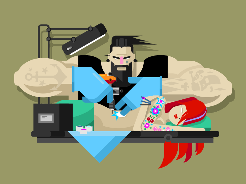Tattoo master girl skin body work man master tattoo illustration vecto.png