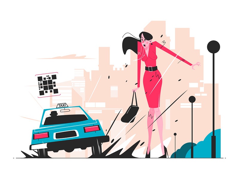 Taxi car splashing puddle over woman kit8 flat vector illustration cha.jpg