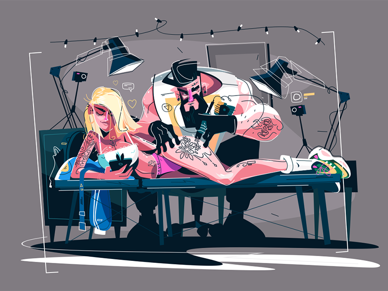 Tattoo master in parlor kit8 flat vector illustration character girl m.png