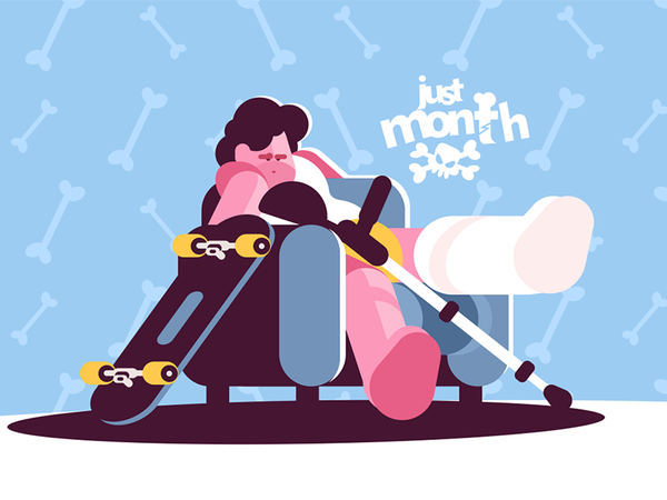Teenage boy skater broken leg kit8 flat vector illustration character.png