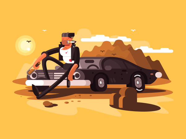 Tough guy near car criminal muscle car gun character man classic car i.png