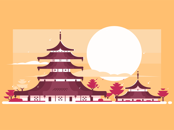 Traditional Japanese house background sunset pagoda chinese architectu.png