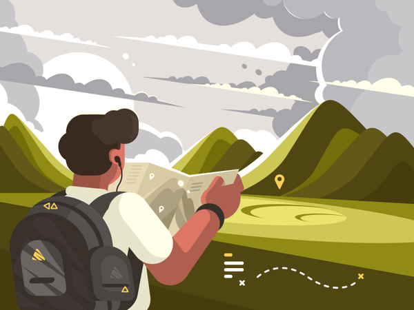 Traveler with map character tourism planning map traveler route man mo.png