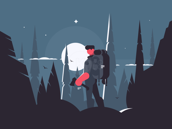 Traveler forest moon night man character camping hike travel illustrat.png