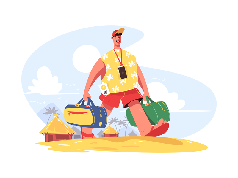 Traveller with luggage kit8 flat vector illustration character beach g.png