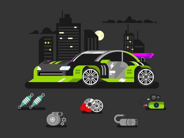 Tuned car nitro race parts sport tuned car illustration vector flat ki.png