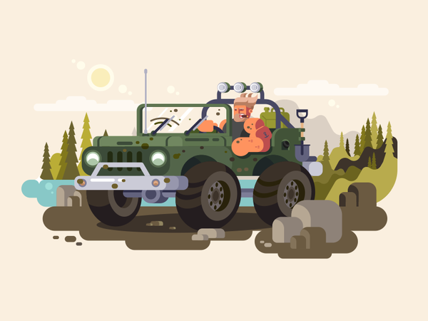 True man cigar hunter river jeep character nature suv man illustration.png