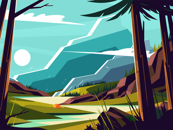 Vacation in mountains kit8 flat vector illustration tree river landsca.png