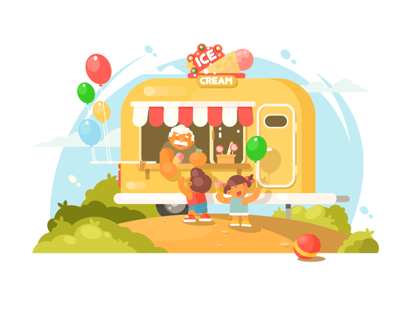 Van ice cream snack business old summer transportation truck food illu.png