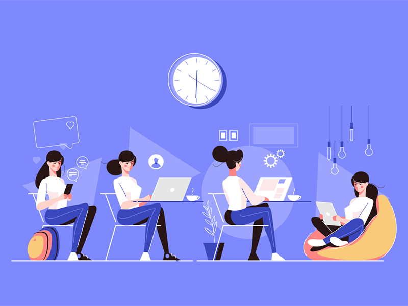Various activities of sitting girl kit8 flat vector illustration chara.png