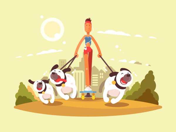 Walk with Dogs skate outdoor girl woman character dog walk illustratio.png