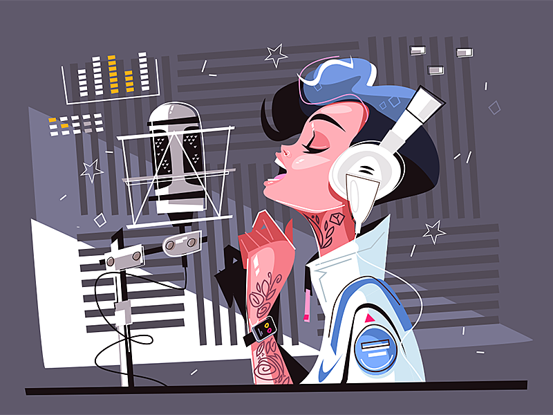 Voice recording studio kit8 flat vector illustration character woman p.png