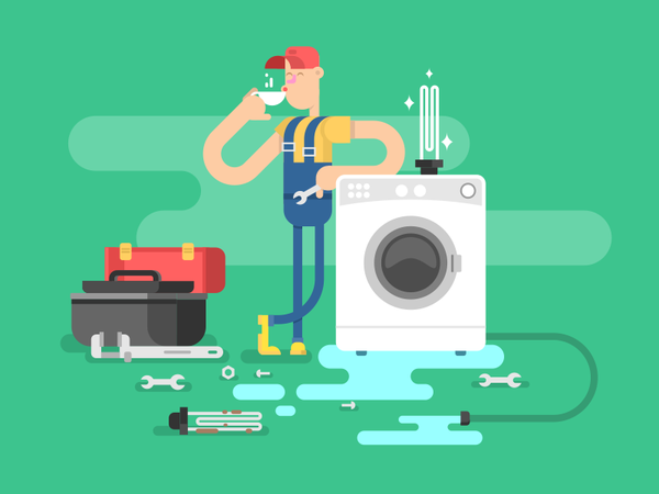 Washing machine repair kit tool broken character man repair washing ma.png