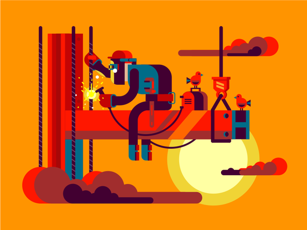 Welder climber worker sunset character climber welder illustration vec.png