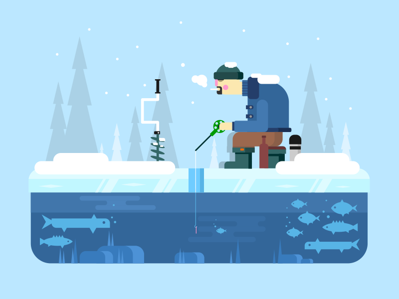 Winter fishing  ice woods forest snow fish man fishing winter illustra.png