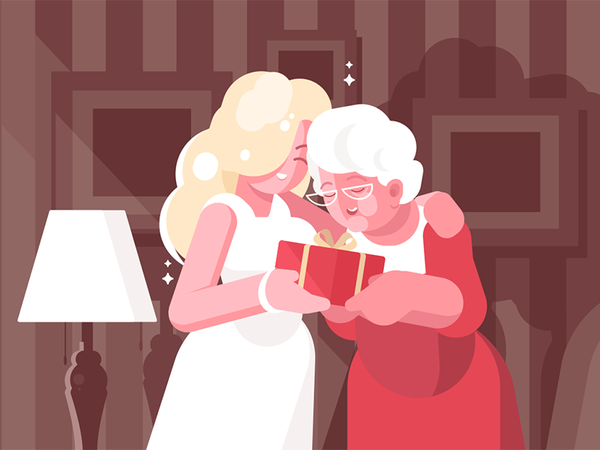 Woman giving present to her mother character aged parents family mothe.png