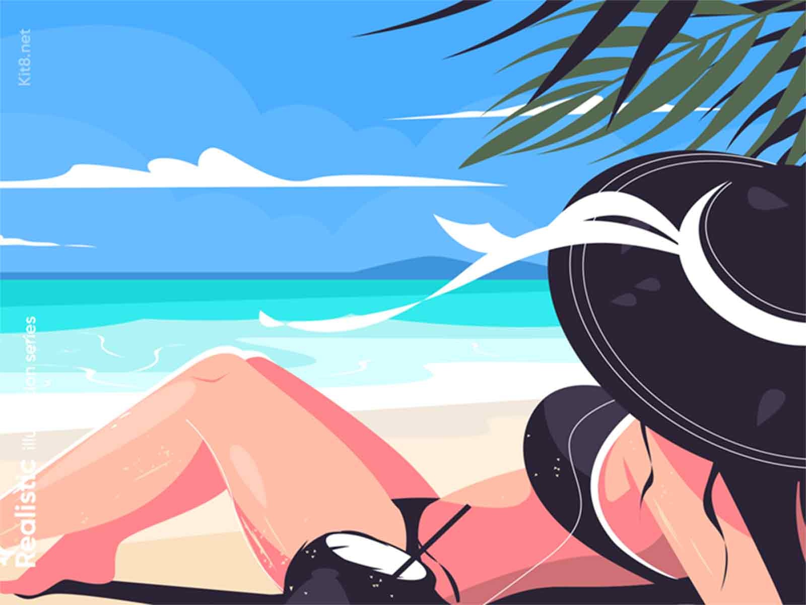 Woman laying on beach illustration beachvocation sea ocean girl charac.jpg