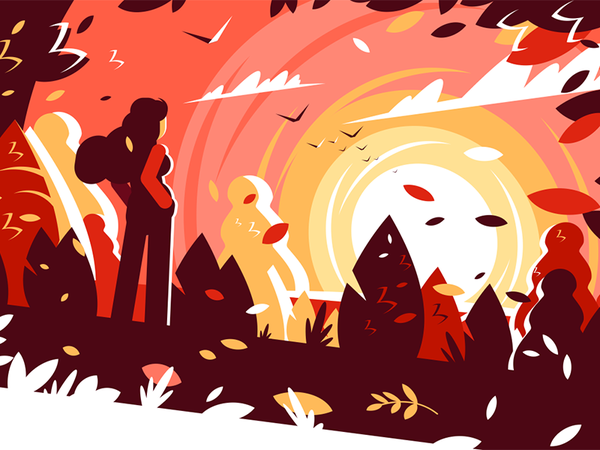 Woman looking sunset autumn character girl background landscape autumn.png