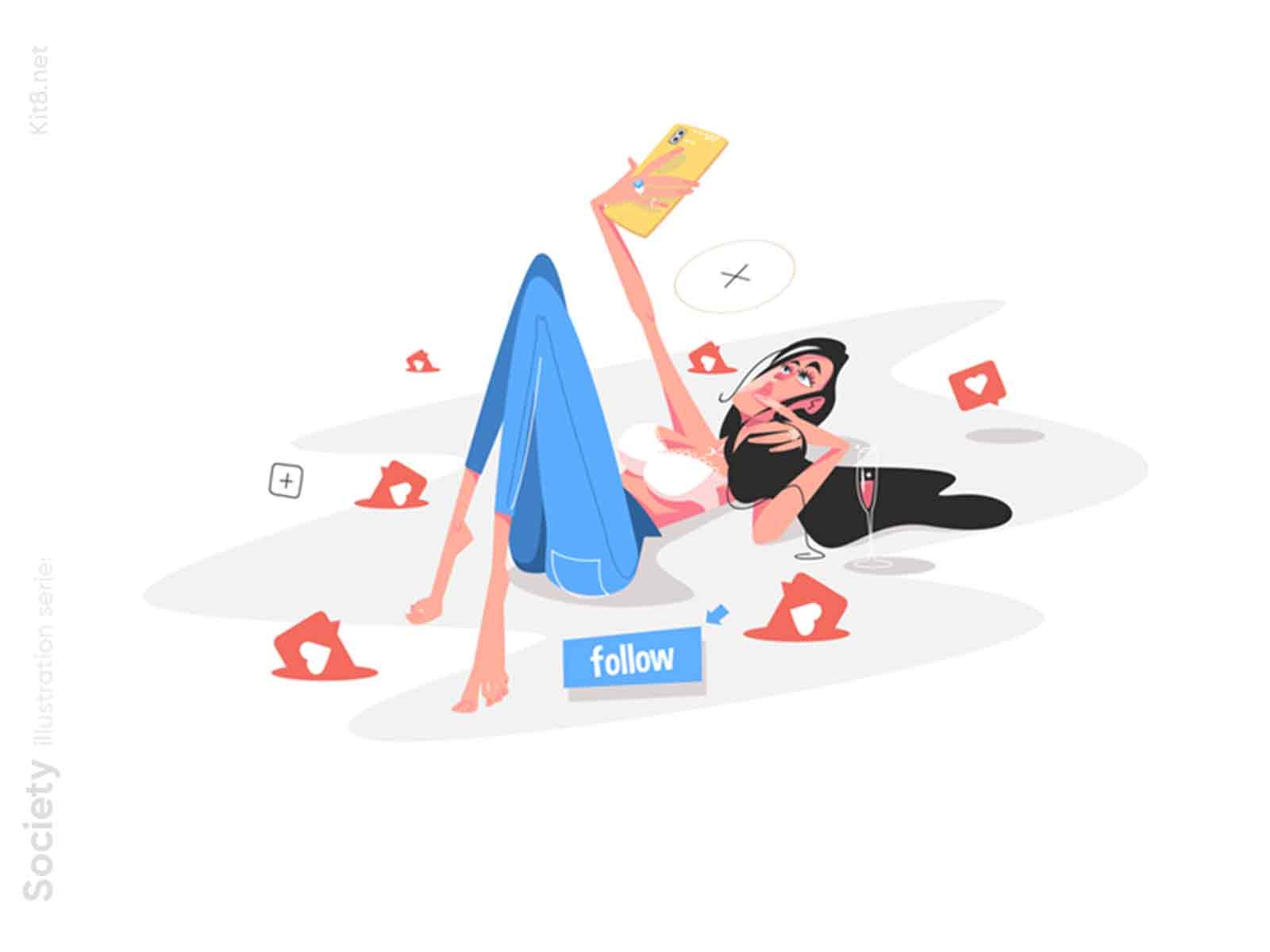 Woman taking selfie for social network illustration beautiful insta in.jpg