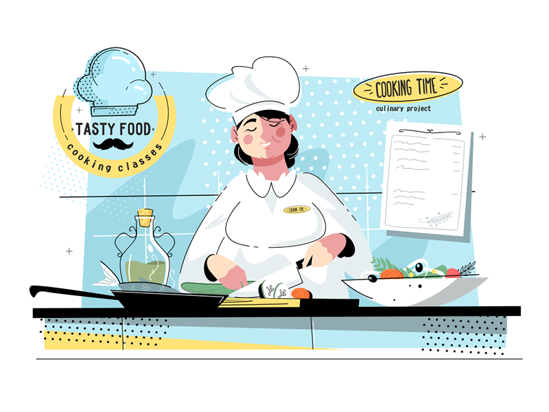 Woman sous-chef at kitchen kit8 flat vector illustration character uni.png