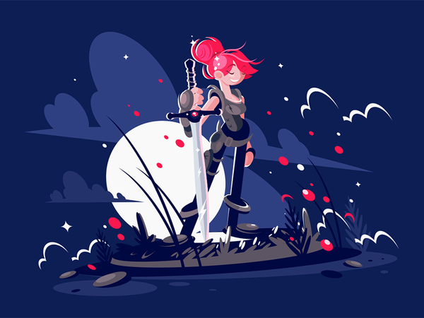 Woman warrior hero with sword character moonlight battlefield armor sw.png