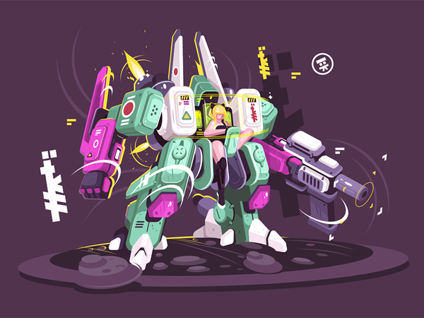 Young girl wearing exoskeleton kit8 flat vector illustration character.png