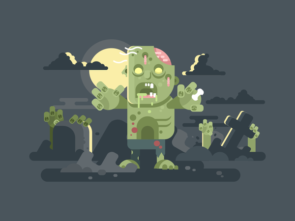 Zombie dark moon night cemetery dead character zombie illustration vec.png