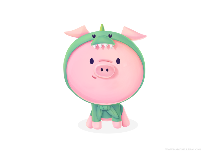 Dino Pig dinosaur cerdo pig dino ilustracion character kidlitart carto.png