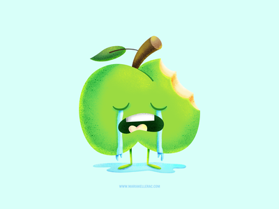 Eaten apple kidlitart cute fruits eaten sad apple character cartoon il.png