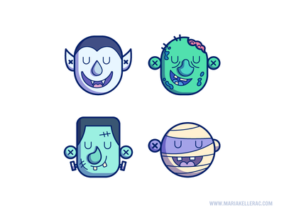 Halloween Monsters illustration mexico vector icons mummy frankenstein.png