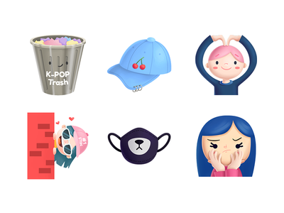 K-pop Stickers illustration app icons stickers mexico kawaii cute tras.png