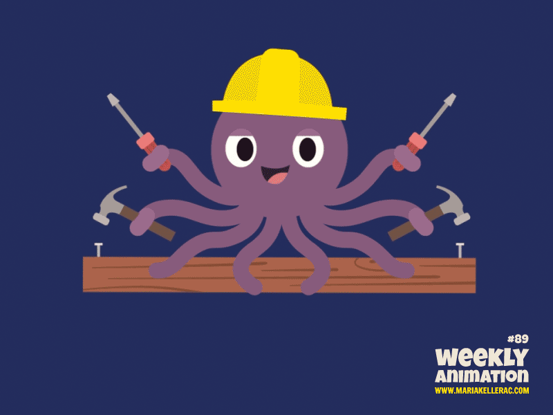 Octopus worker cute hammer children kids mexico pulpo animation worker.gif