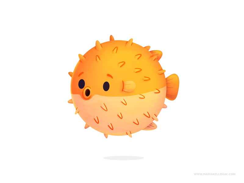 Puffer fish illustration kidlitart cartoon orange personajes oceano pe.png